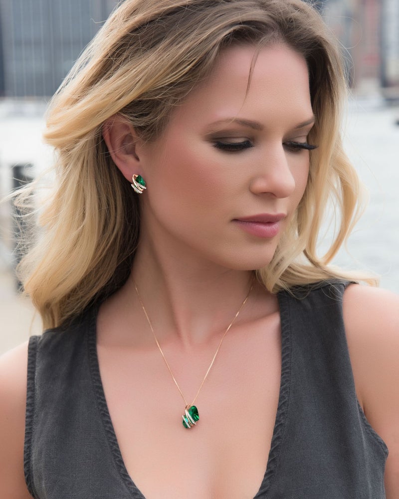 Leafael Wish Stone Stud Earrings with Emerald Green Birthstone Crystal, 18K Rose Gold Plated - Image 4